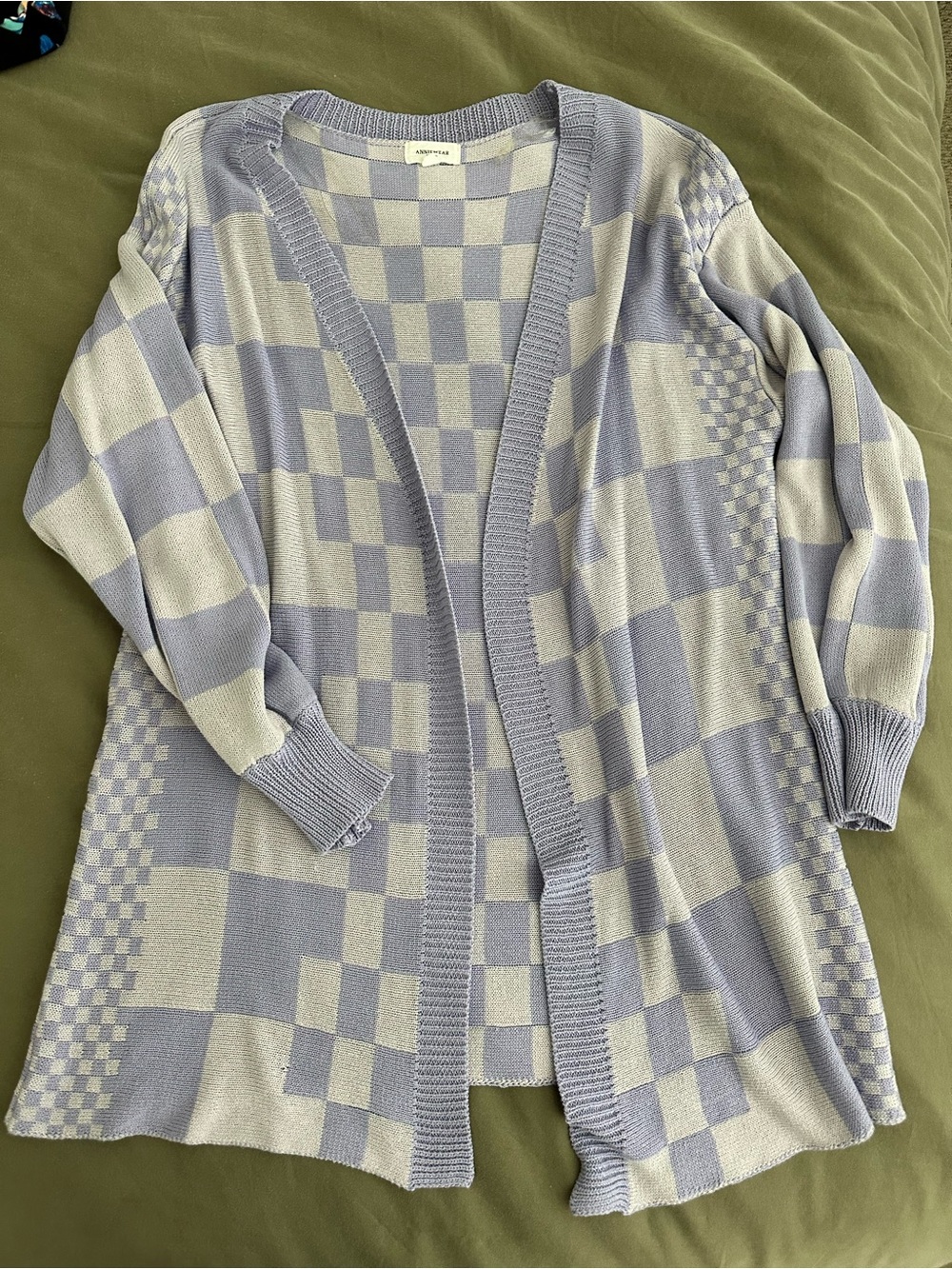 Open-Front Lavender & Cream Checkered Cardigan
